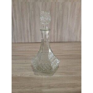 Anchor Hocking Wexford Ship Decanter Vintage Clear Pressed Glass Diamond